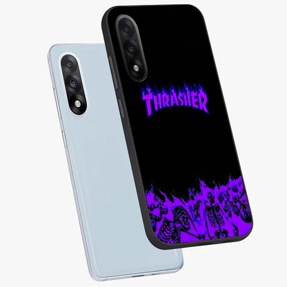 Neon Flame Riot Glass Case for 1+Nord 5 angled mockup showcasing glossy finish and high contrast colors