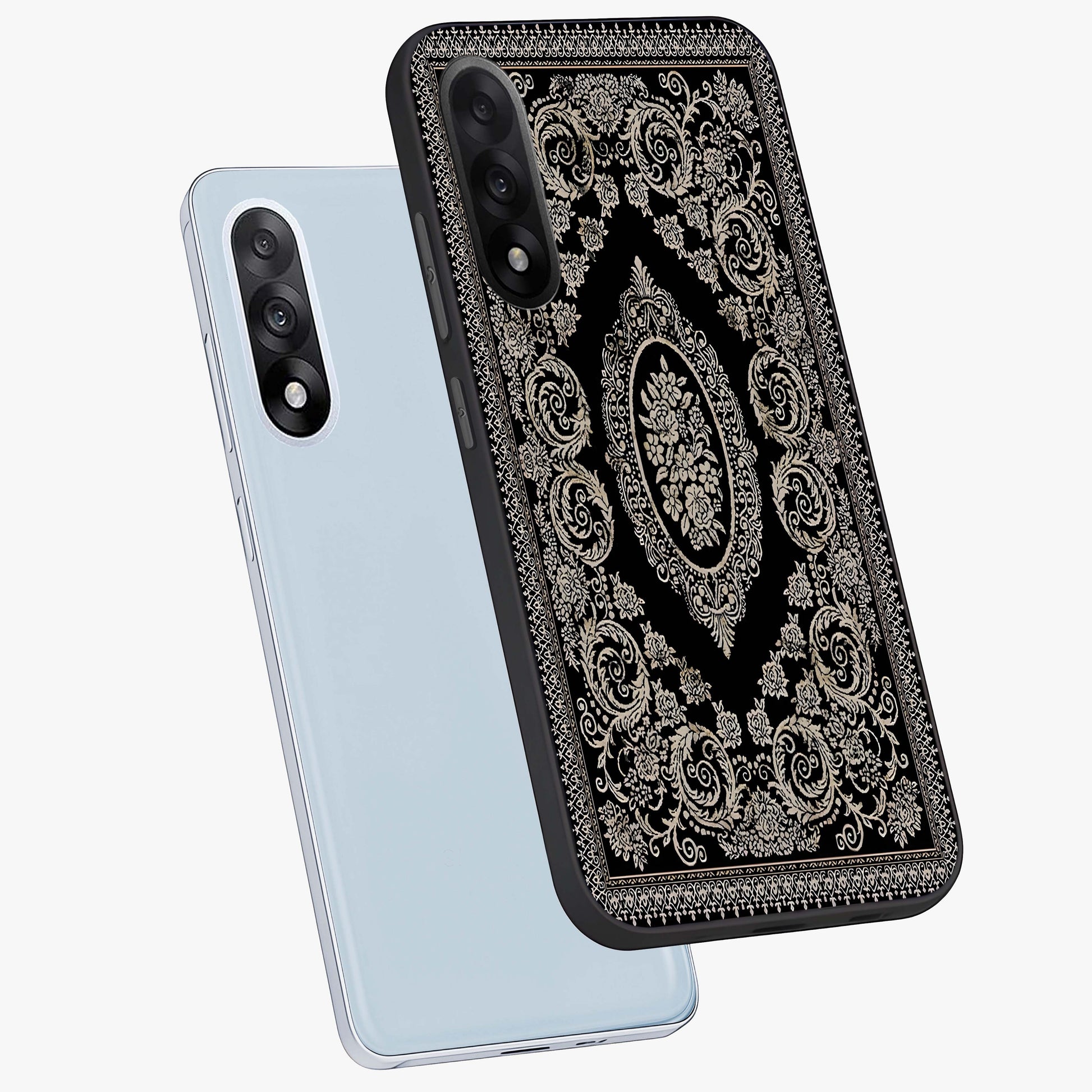 Noir Bloom Elegance Glass Case for 1+Nord 5 angled mockup showcasing glossy finish and refined bloom detailing