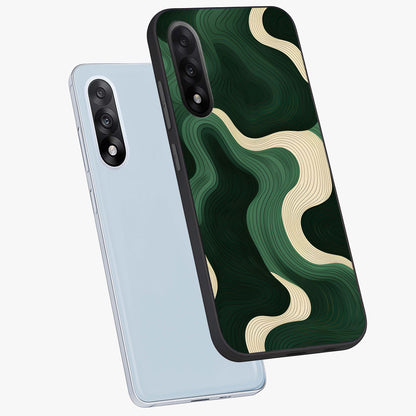 Organic Swirl Design Glass Case for 1+Nord 5 angled mockup showcasing glossy finish and smooth gradient tones