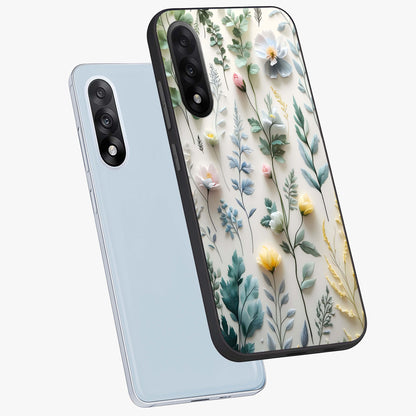 Pastel Garden Whispers Glass Case for 1+Nord 5 angled mockup showcasing glossy finish and gentle bloom tones