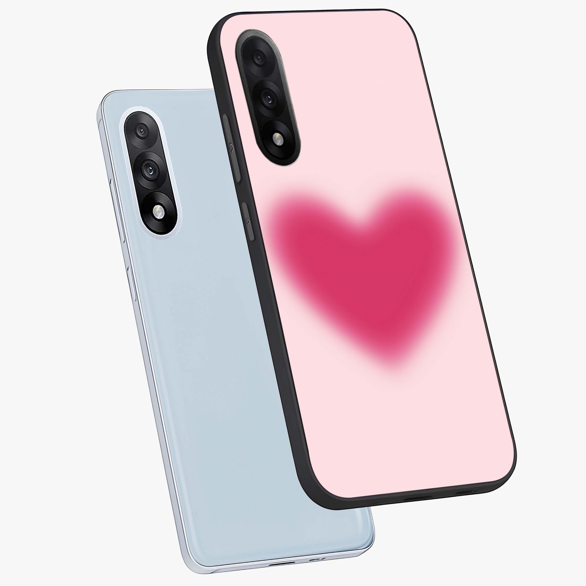 Pink Aura Heart Glass Case for 1+Nord 5 angled mockup showcasing glossy glass finish and radiant aura detailing