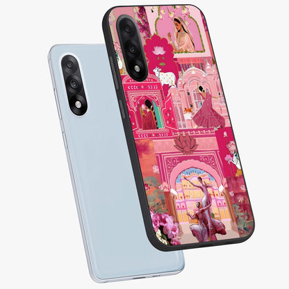 Pink Palace Muse Glass Case for 1+Nord 5 angled mockup showcasing glossy finish and refined architectural detailing