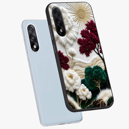 Radiant Bloom Elegance Glass Case for 1+Nord 5 angled mockup showcasing glossy finish and refined bloom detailing