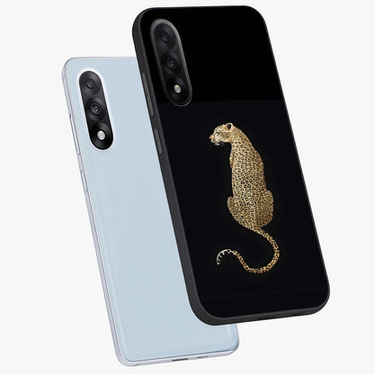 Regal Leopard Glass Case for 1+Nord 5 angled mockup showcasing glossy glass finish and detailed animal textures