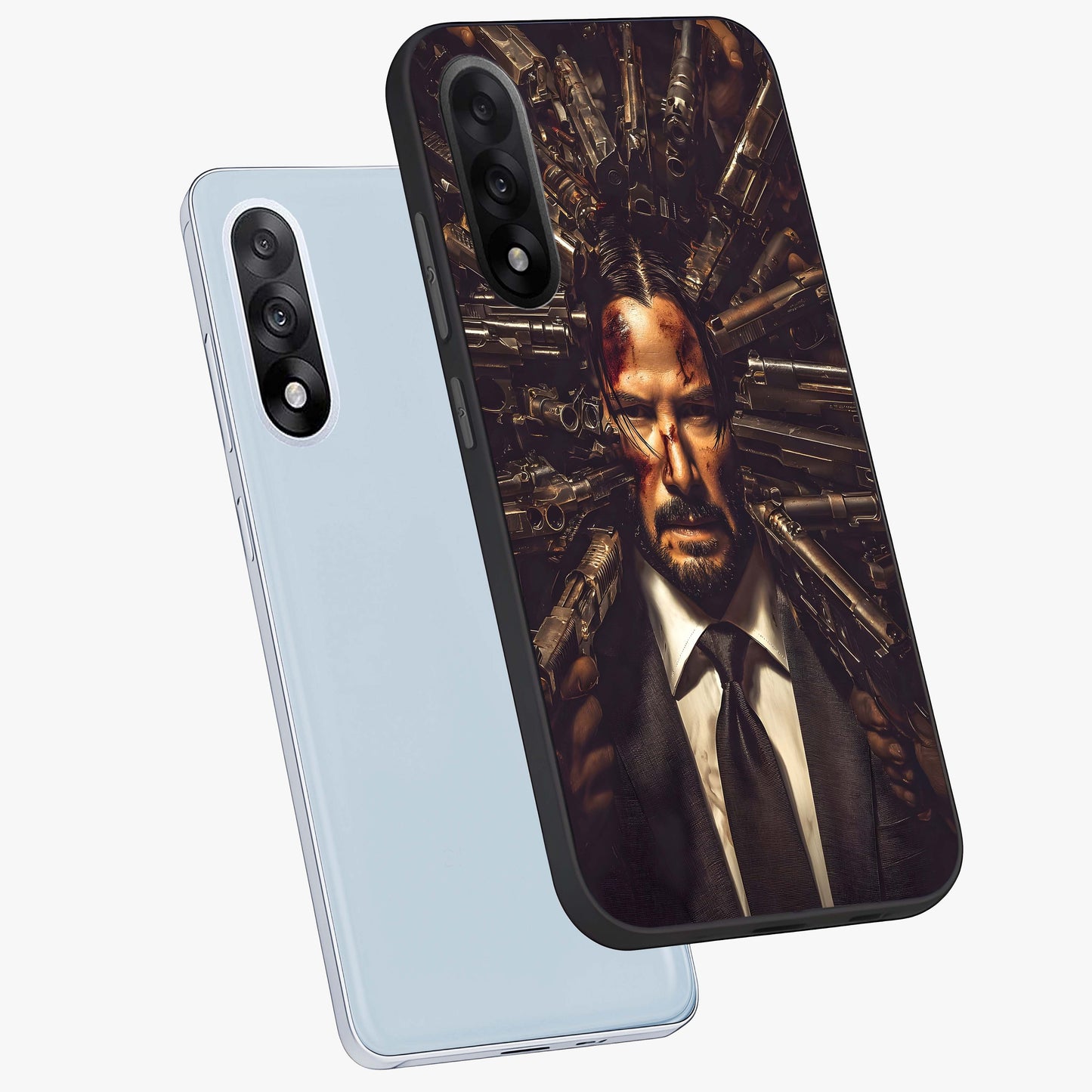 Relentless Shadow Assassin Glass Case for 1+Nord 5 angled mockup showcasing glossy finish and dramatic shadow detailing