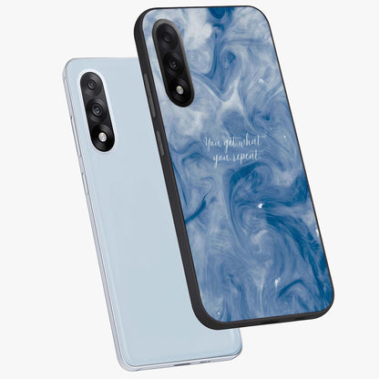 Repeat Your Destiny Glass Case for 1+Nord 5 angled mockup showcasing glossy finish and clean modern detailing