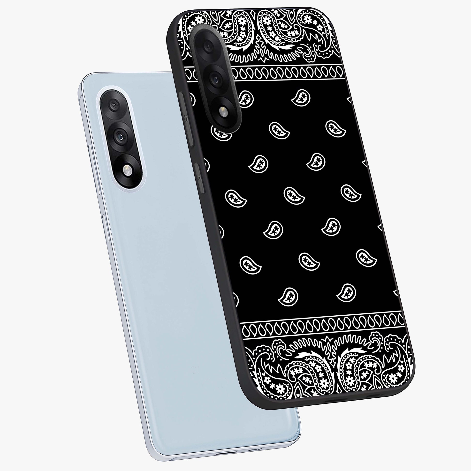 Retro Rebel Threads Glass Case for 1+Nord 5 angled mockup showcasing glossy finish and classic retro tones