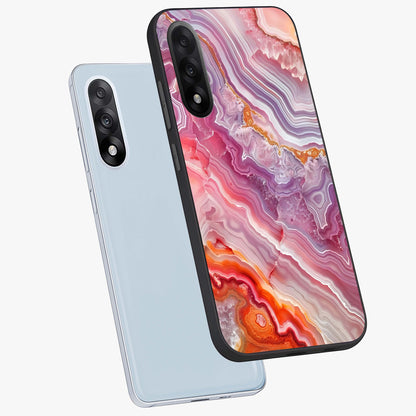 Rose Quartz Marble Glass Case for 1+Nord 5 angled mockup showcasing glossy finish and smooth quartz detailing