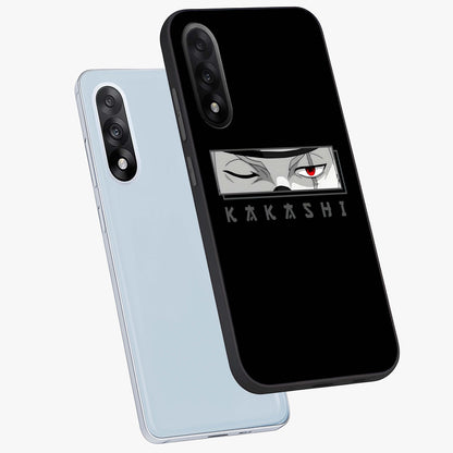 Scarlet Ninja Gaze Glass Case for 1+Nord 5 angled mockup showcasing glossy finish and sharp warrior detailing