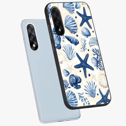Seaside Starfish Magic Glass Case for 1+Nord 5 angled mockup showcasing glossy finish and coastal pastel detailing