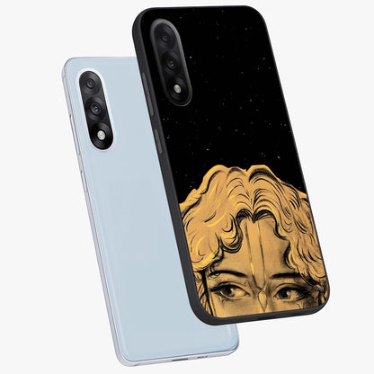 Shri Krishna Art Glass Case for 1+Nord 5 angled mockup showcasing glossy finish and vibrant spiritual tones