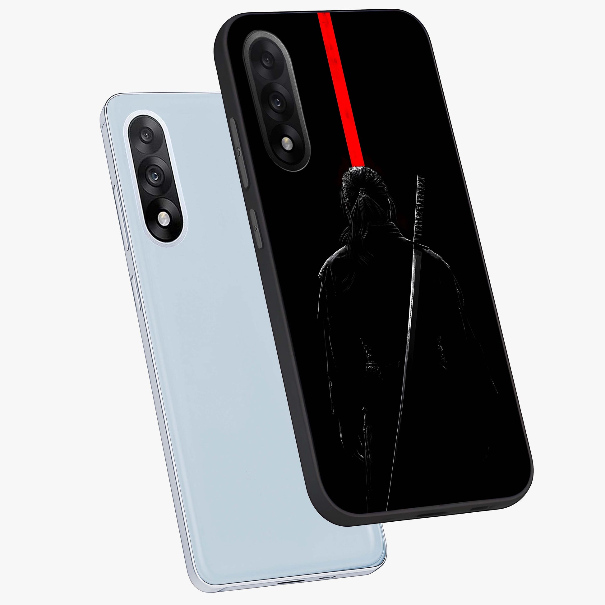 Silent Blade Resolve Glass Case for 1+Nord 5 angled mockup showcasing glossy finish and dramatic shadow detailing