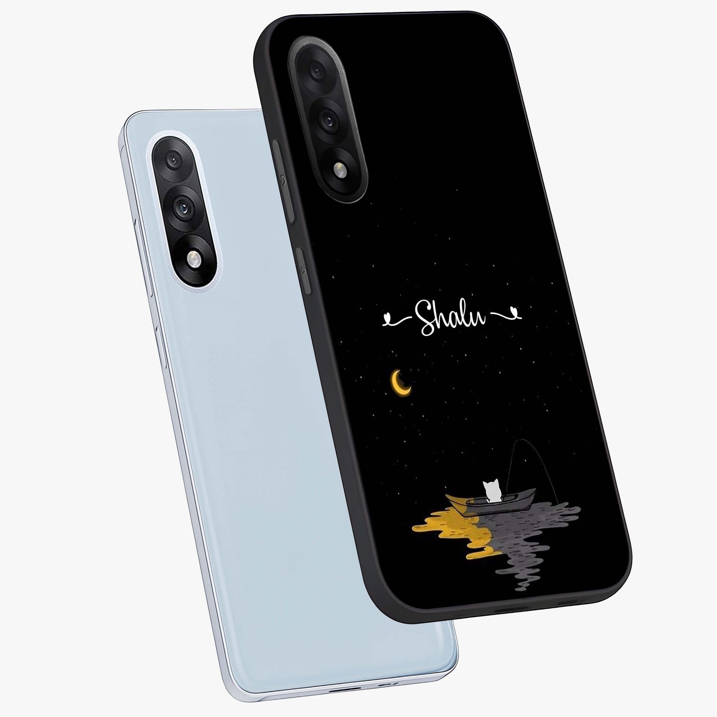 Silent Night Row Glass Case for 1+Nord 5 angled mockup showcasing glossy finish and deep shadow tones