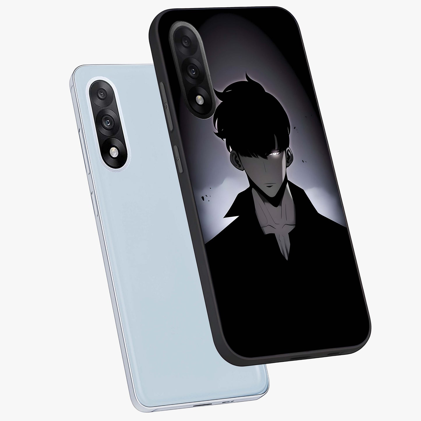 Silent Shadow Awakening Glass Case for 1+Nord 5 angled mockup showcasing glossy finish and dramatic shadow detailing