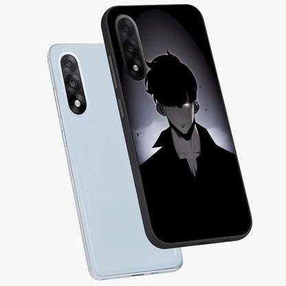 Silent Shadow Awakening Glass Case for 1+Nord 5 angled mockup showcasing glossy finish and dramatic shadow detailing