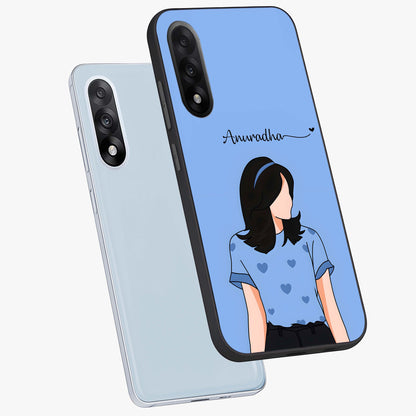 Soft Hearts Girl Glass Case for 1+Nord 5 angled mockup showcasing glossy finish and pastel romantic tones