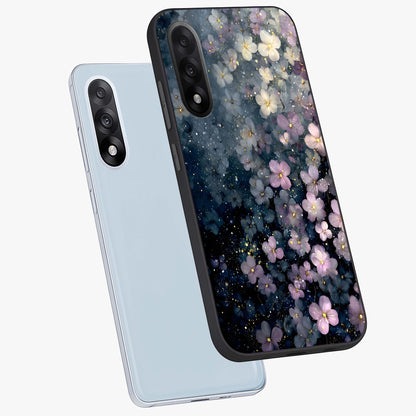 Starlit Blossom Dreams Glass Case for 1+Nord 5 angled mockup showcasing glossy finish and soft celestial detailing