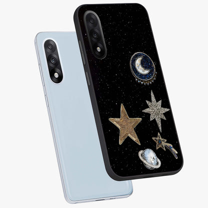 Starlit Cosmic Dreams Glass Case for 1+Nord 5 angled mockup showcasing glossy finish and deep space gradients