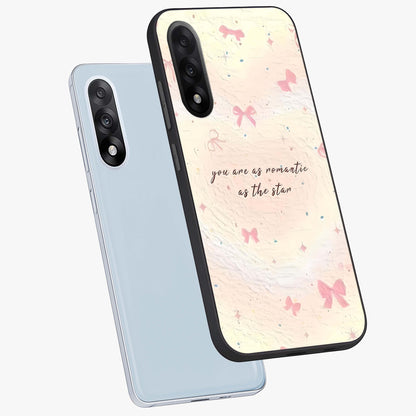 Starry Bow Romance Glass Case for 1+Nord 5 angled mockup showcasing glossy finish and soft dreamy tones