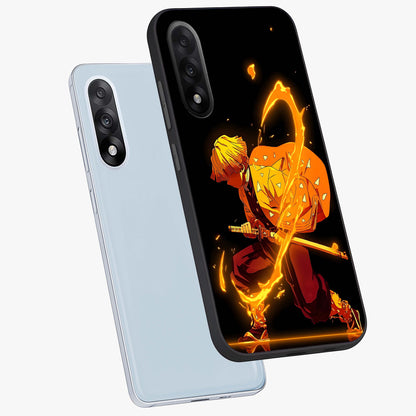 Thunder Flame Execution Glass Case for 1+Nord 5 angled mockup showcasing glossy finish and dramatic high contrast tones