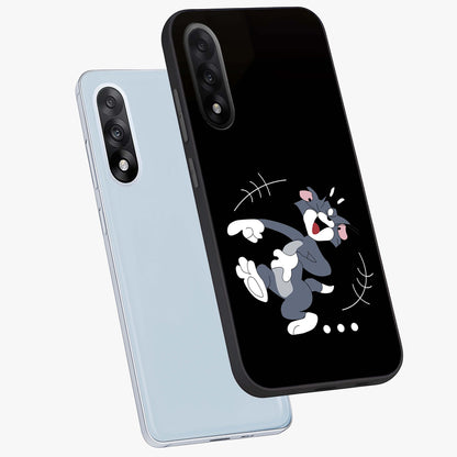 Tom in Trouble Glass Case for 1+Nord 5 angled mockup showcasing glossy finish and vibrant cartoon detailing