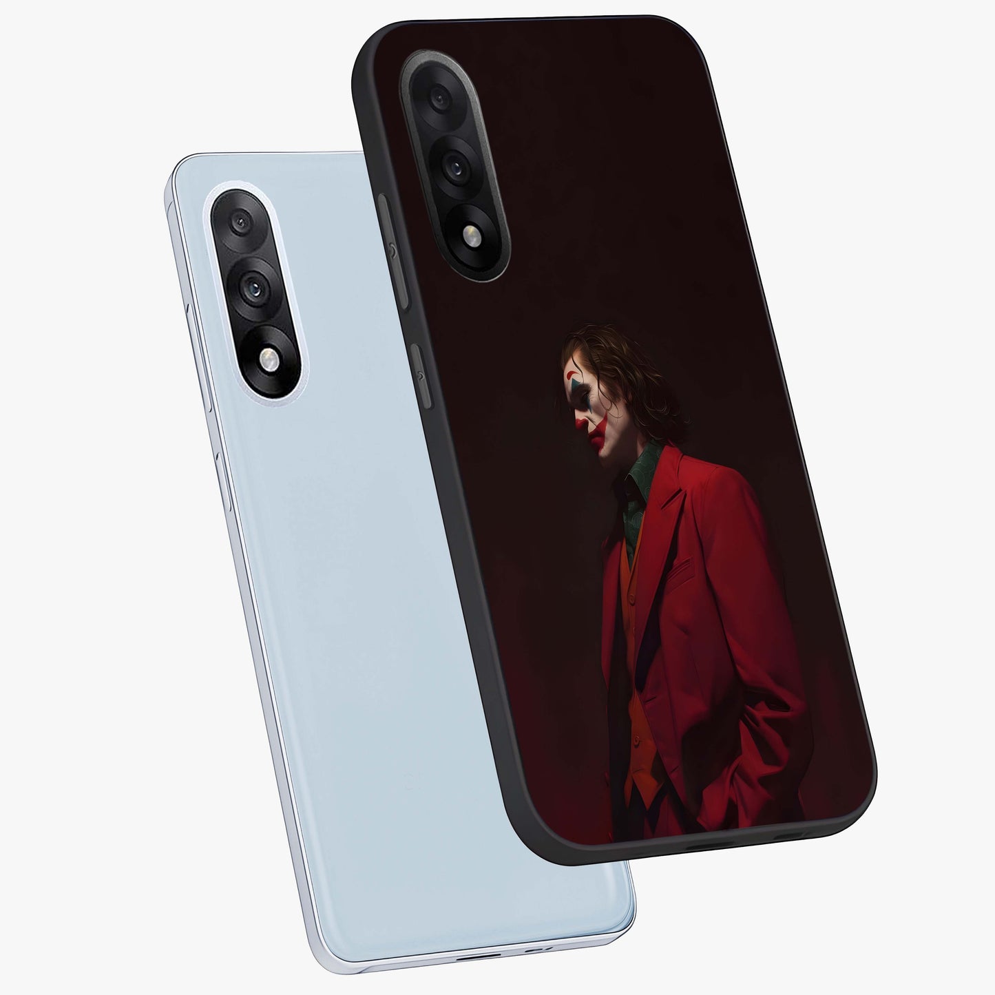 Tragic Chaos King Glass Case for 1+Nord 5 angled mockup showcasing glossy finish and bold shadow detailing