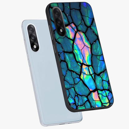 Tropical Wing Vibe Glass Case for 1+Nord 5 angled mockup showcasing glossy finish and bold gradient detailing