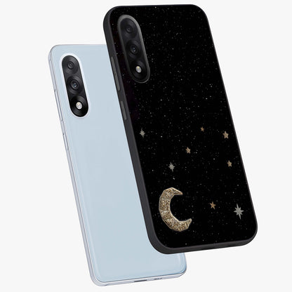 Twinkle Star With Half Moon Glass Case for 1+Nord 5 angled mockup showcasing glossy finish and celestial night tones