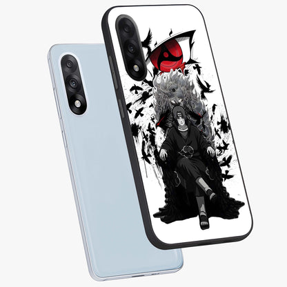 Uchiha Shadow Throne Glass Case for 1+Nord 5 angled mockup showcasing glossy finish and dramatic shadow detailing