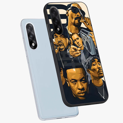 Urban Rap Legends Glass Case for 1+Nord 5 angled mockup showcasing glossy finish and edgy urban detailing