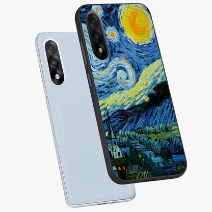 Van Gogh Art Glass Case for 1+Nord 5 angled mockup showcasing glossy finish and rich brushstroke textures