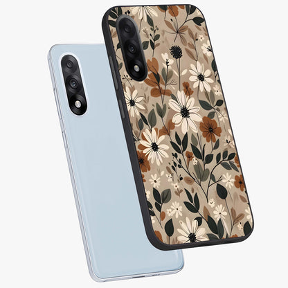 Vector Flowers Glass Case for 1+Nord 5 angled mockup showcasing glossy glass finish and crisp graphic detailing