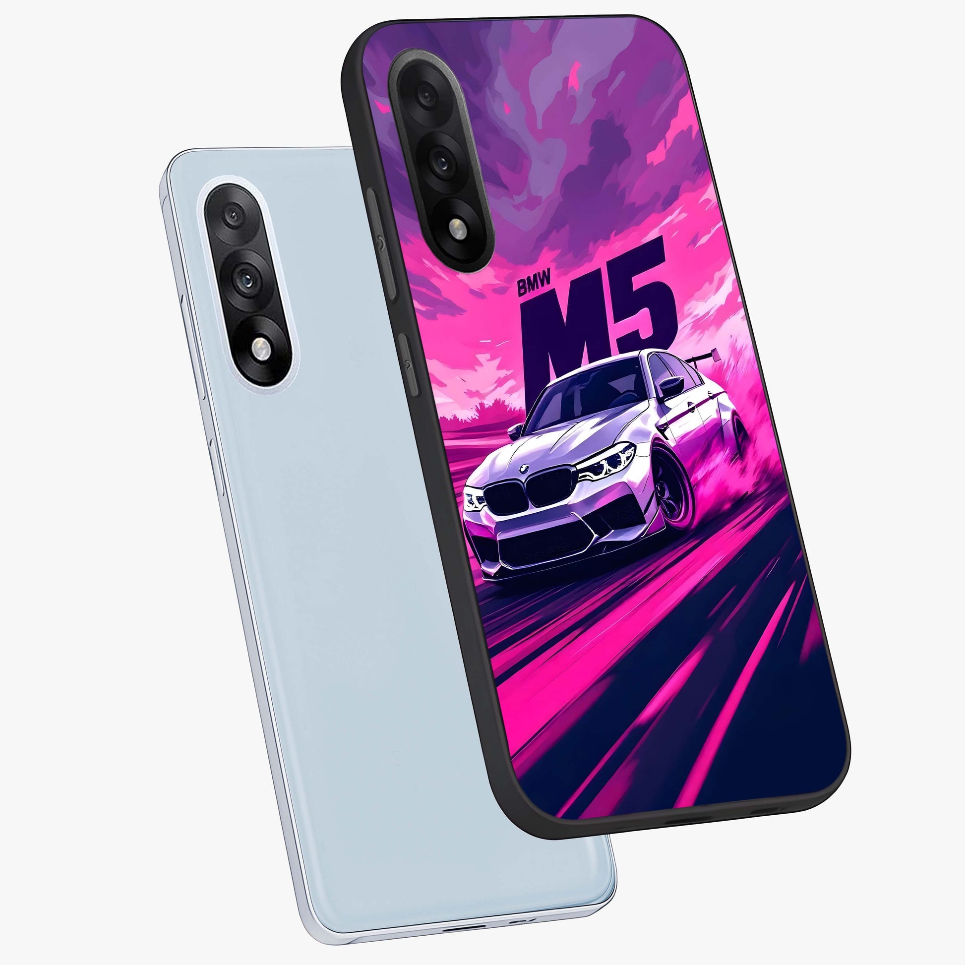 Velocity Drift Pulse Glass Case for 1+Nord 5 angled mockup showcasing glossy finish and bold speed gradients
