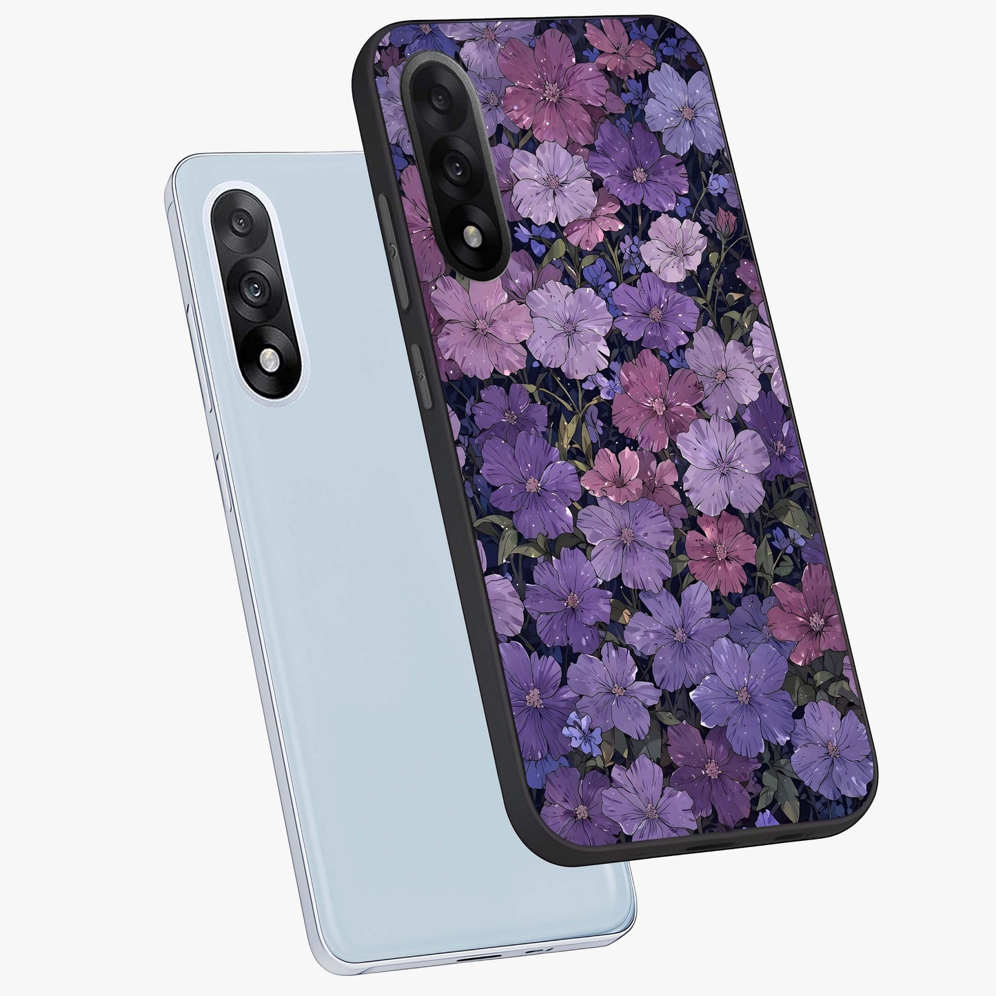 Velvet Bloom Tapestry Glass Case for 1+Nord 5 angled mockup showcasing glossy finish and deep velvet tones