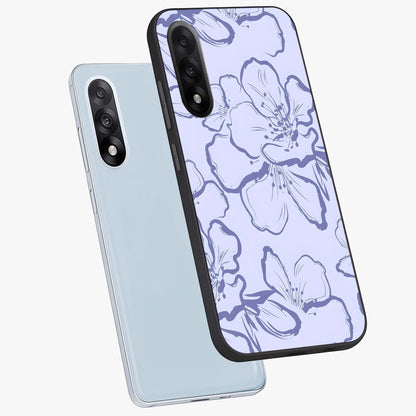 Violet Sketch Garden Glass Case for 1+Nord 5 angled mockup showcasing glossy finish and delicate line detailing