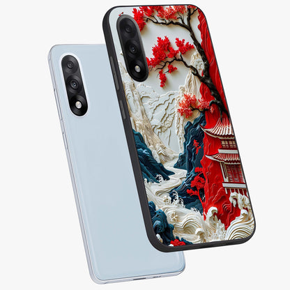 Whispers of Sakura Waves Glass Case for 1+Nord 5 angled mockup showcasing glossy finish and soft pink gradients