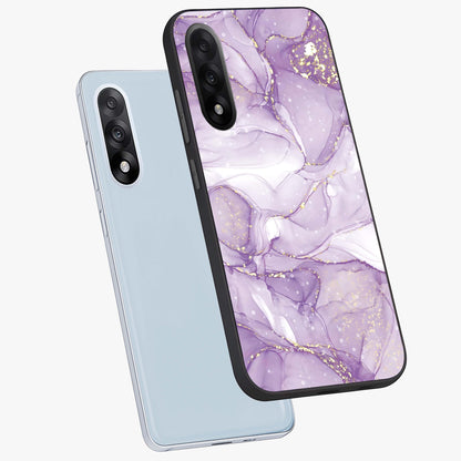 White and Purple Marble Glass Case for 1+Nord 5 angled mockup showcasing glossy finish and refined stone detailing