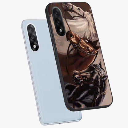 Wild Trio Gallop Glass Case for 1+Nord 5 angled mockup showcasing glossy glass finish and bold equestrian detailing