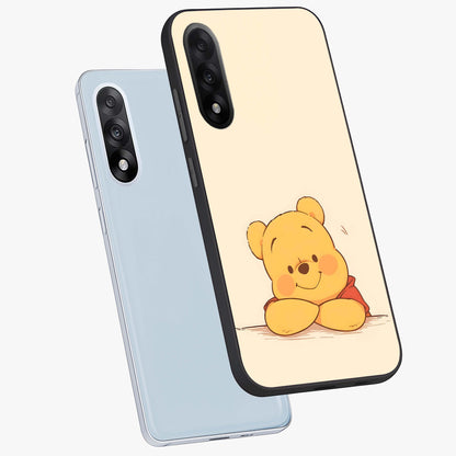 Winniethe Pooh Glass Case for 1+Nord 5 angled mockup showcasing glossy finish and soft playful tones