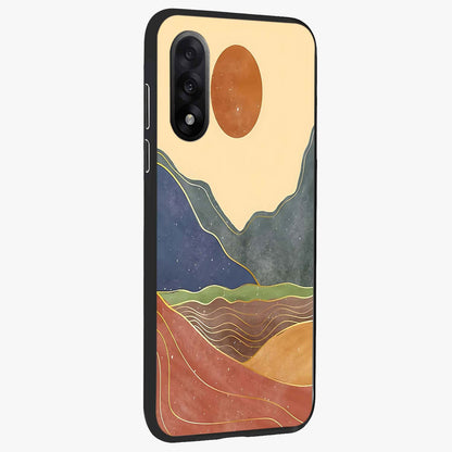 Abstract Mountain Glow Glass Case for 1+Nord 5 side perspective highlighting luminous mountain design details