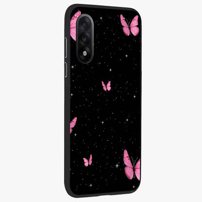 Blinking Butterfly Glass Case for 1+Nord 5 displayed upright for graceful aesthetic visibility and premium finish.