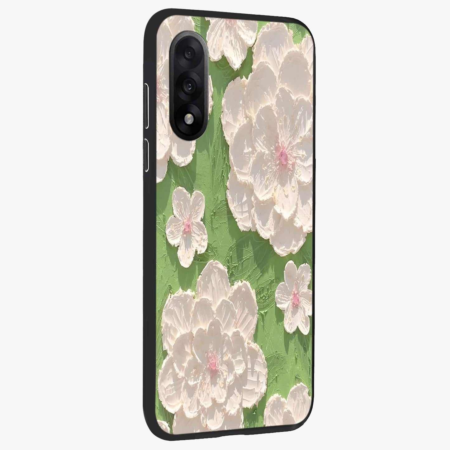 Blossom Meadow Dreams Glass Case for 1+Nord 5 side perspective highlighting serene floral design and smooth edges