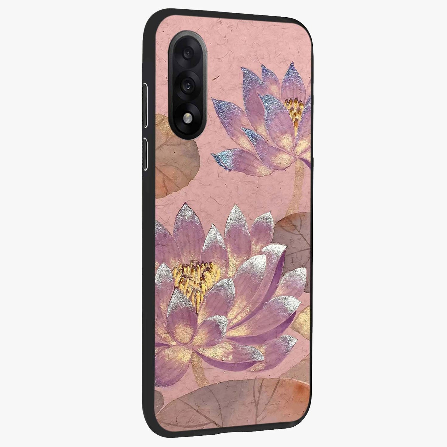 Blossom Mist Lotus Glass Case for 1+Nord 5 side perspective highlighting elegant lotus illustration and premium build