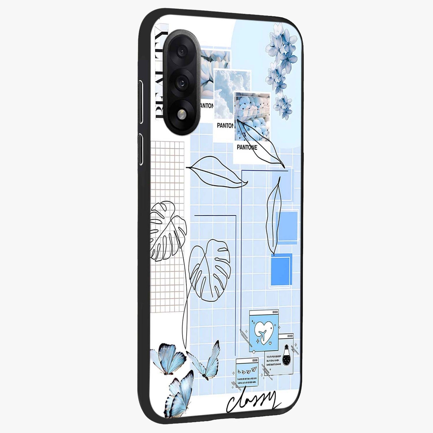 Blue Aesthetic Flower Glass Case for 1+Nord 5 side perspective highlighting calming blue tones and premium detailing