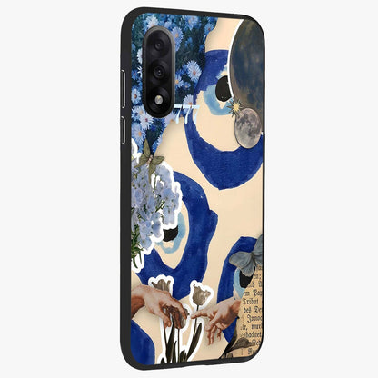 Blue Evil Divine Glass Case for 1+Nord 5 side perspective highlighting protective charm detailing and smooth premium edges