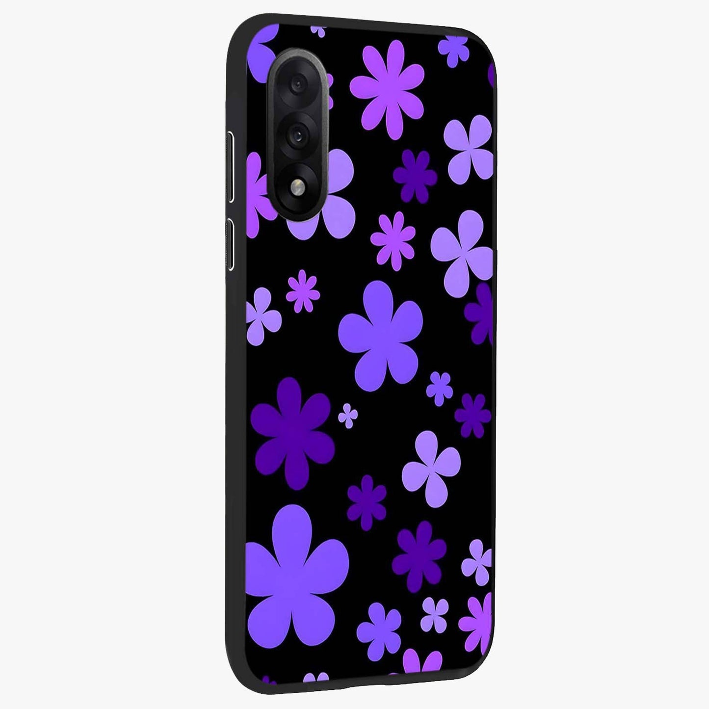 Blue Retro Pop Flowers Glass Case for 1+Nord 5 side perspective highlighting colorful vintage floral detailing