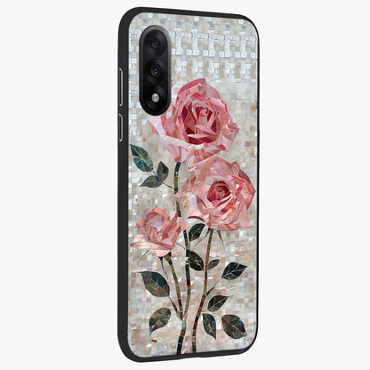 Blush Mosaic Bloom Glass Case for 1+Nord 5 side perspective highlighting vibrant floral geometry and premium finish