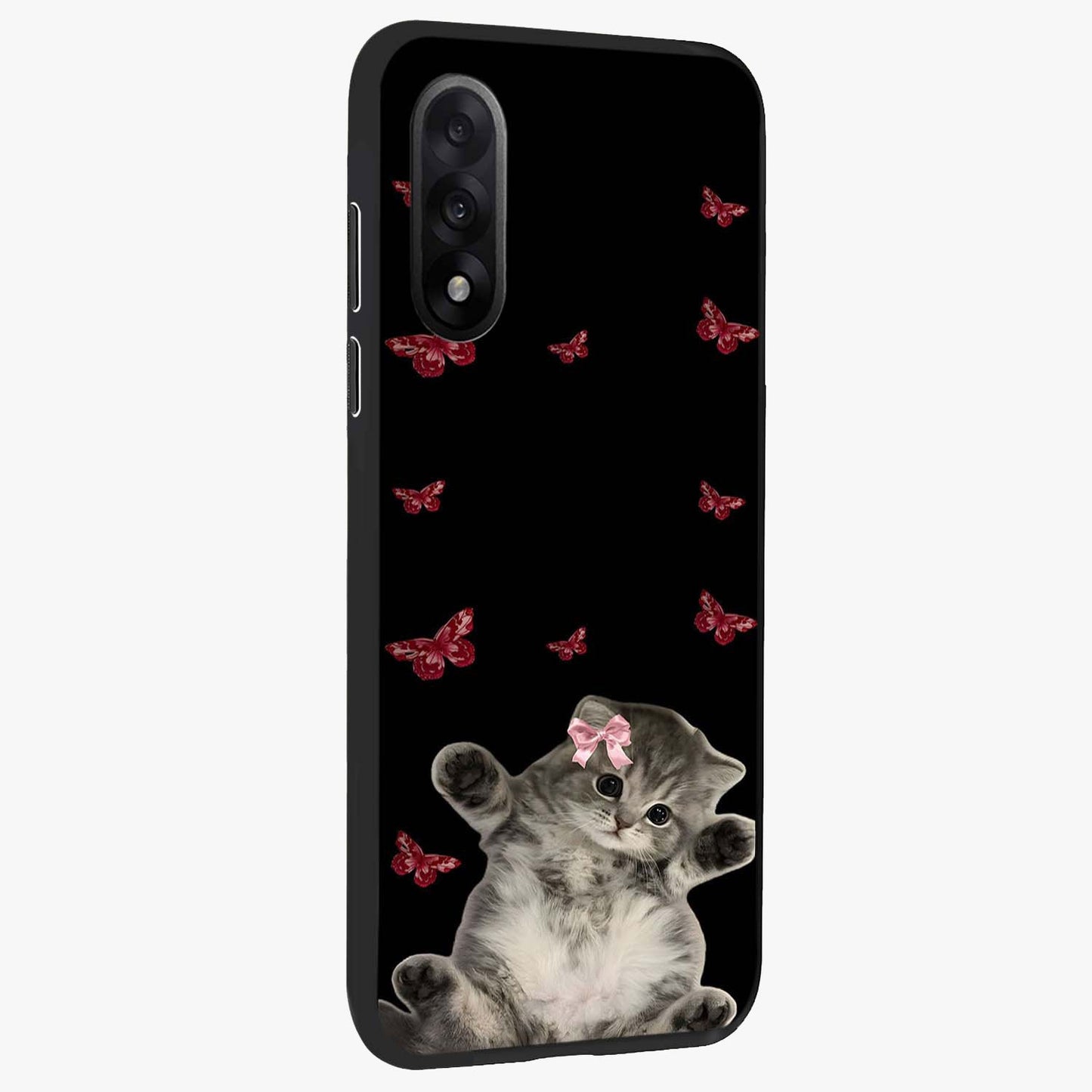 Butterfly Cat Bliss Glass Case for 1+Nord 5 side perspective highlighting delicate butterfly detailing and smooth edges