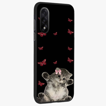 Butterfly Cat Bliss Glass Case for 1+Nord 5 side perspective highlighting delicate butterfly detailing and smooth edges