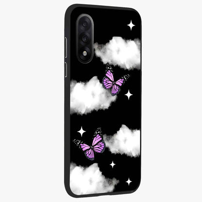 Butterfly Night Drift Glass Case for 1+Nord 5 side perspective highlighting glowing butterfly details and sleek edges